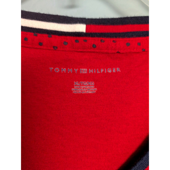 Tommy Hilfiger Logo Women's Top XL Red Polka Dot Short Sleeve V Neck Tee Shirt - Picture 2 of 3